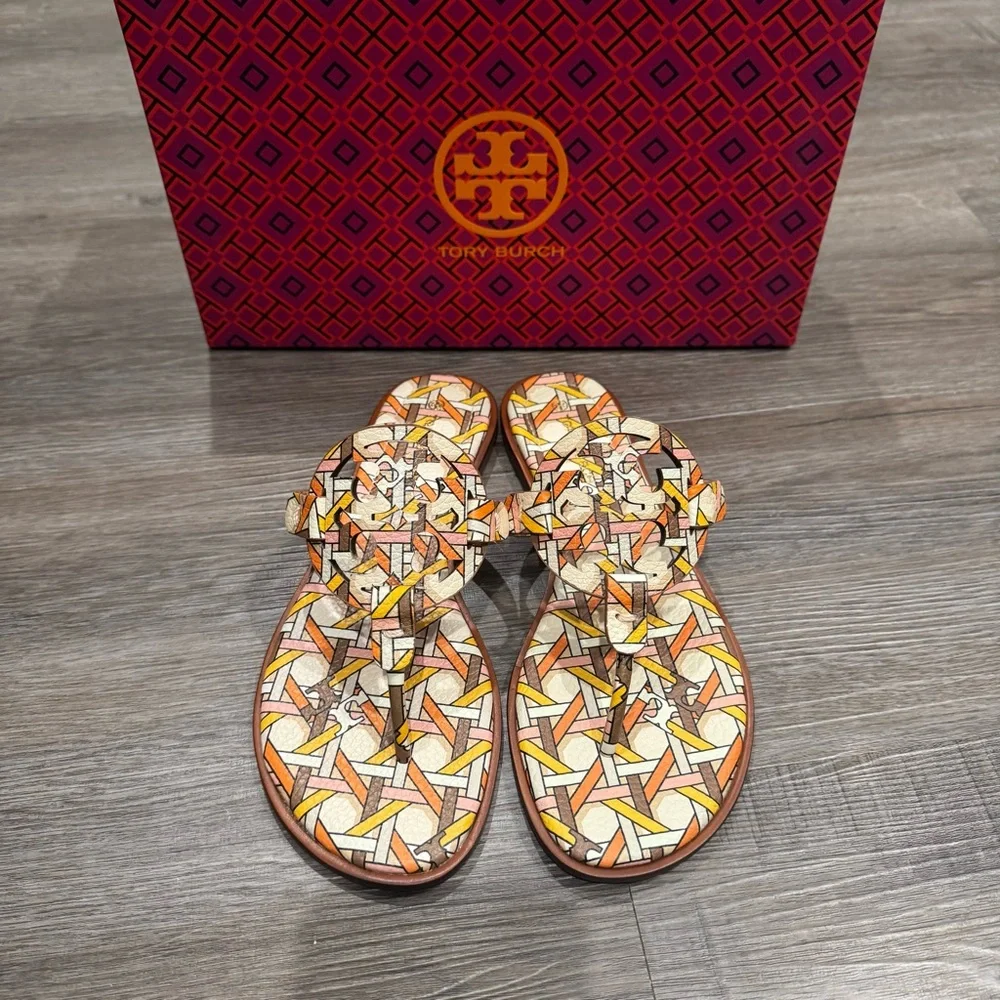 Tory Burch Miller Geo Logo Printed Leather Sandals
